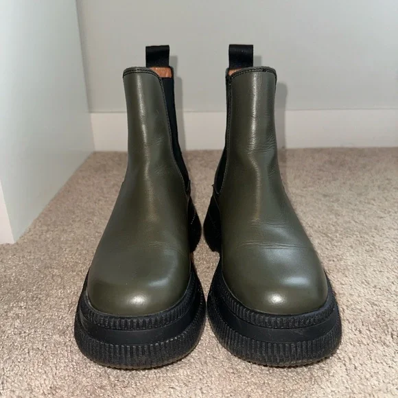GANNI Olive Green Creepers Mid Chelsea Boots Size 6 - Picture 4 of 13